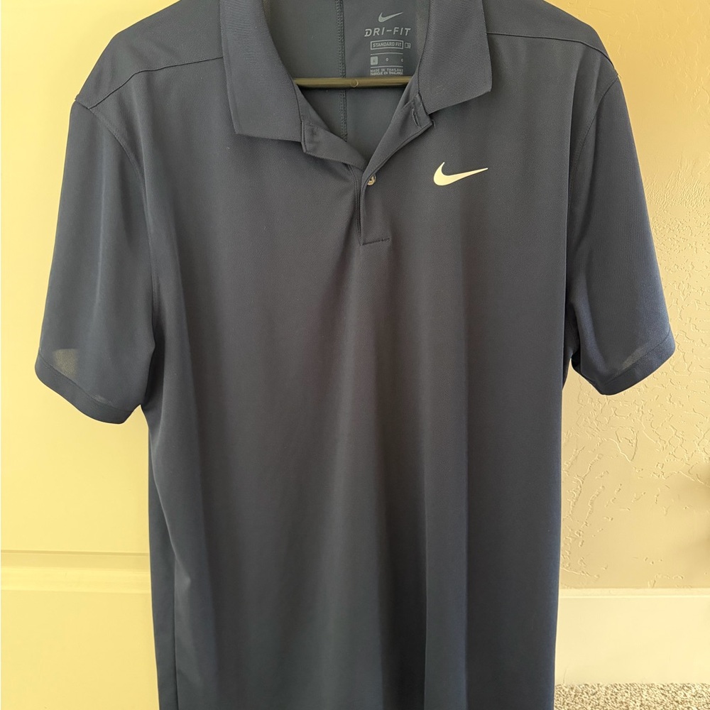 Nike Men's Dark Navy Dri-FIT Polo with White Swoosh